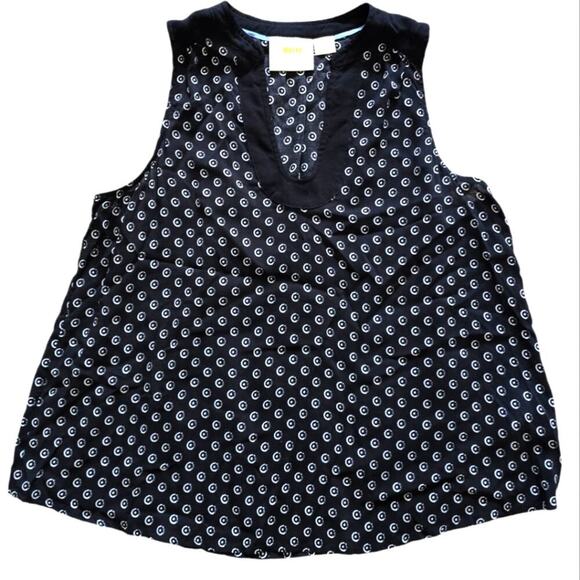 Anthropologie Maeve Black White Tank Top V Neck Circle Dot Pattern Size 4 - Picture 1 of 9